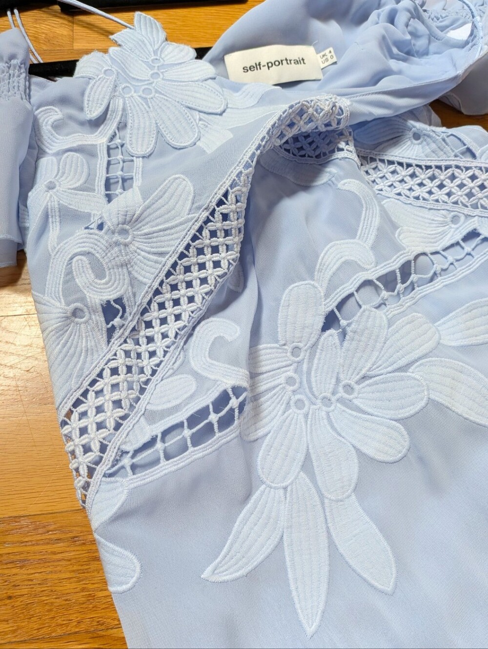 Self-Portrait Lilac Blue Guipure Lace Cold-shoulder Midi Dress - Picture 9 of 9
